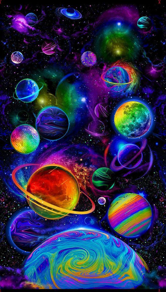 PANEL: Colorful Planetary System on Black 24" x 42"