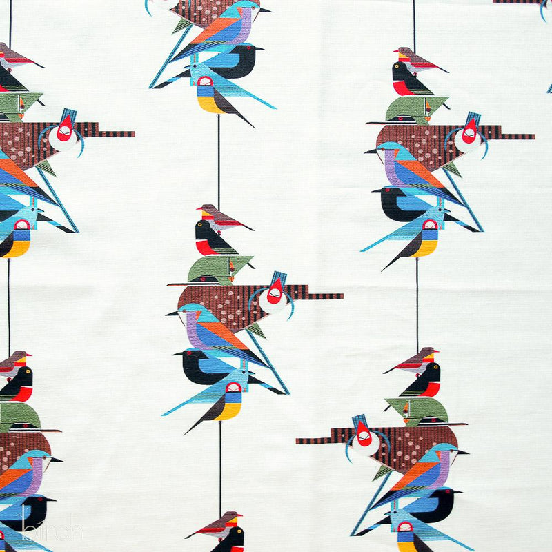 Large Discovery Place Birds Barkcloth, on tan Charley Harper