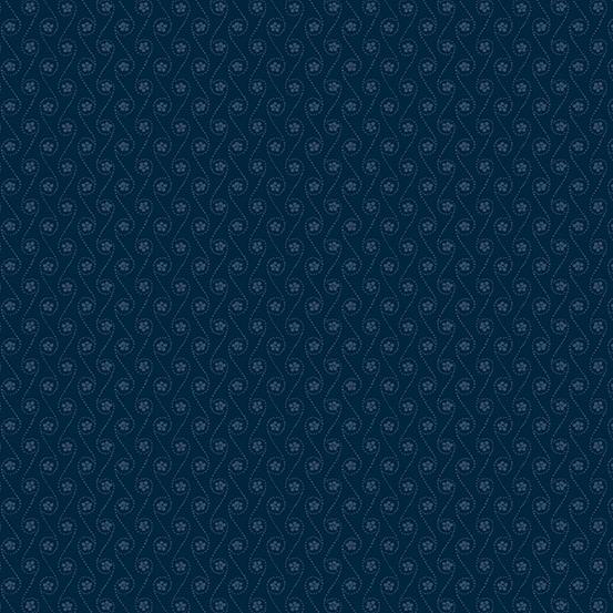 Dark Blue with Dotted Curves and Flowers in Rows