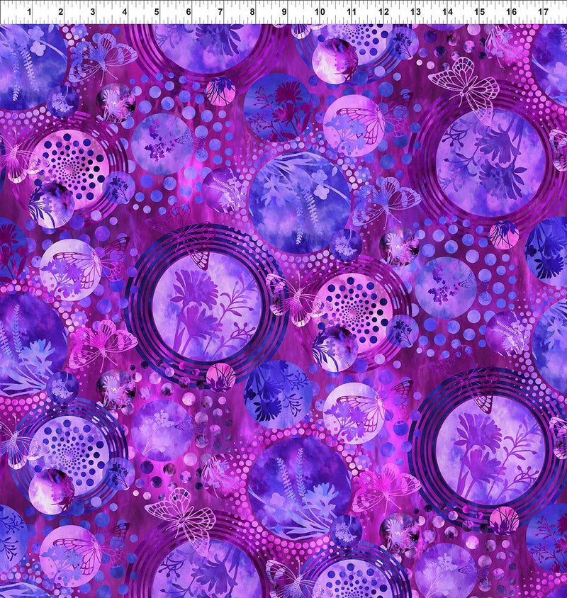Floating Bubbles w Butterflies & Flowers, Tonal Red Violet