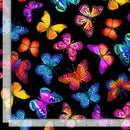 108" Bright Multi Butterflies on Black