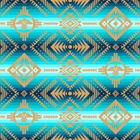 Gold Tucson Thunderbird Stipes of Teal w tan SW designs