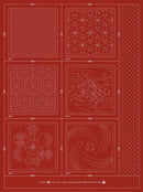 Sashiko Coaster 3, Brick 6 designs on red