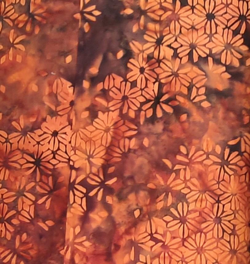 Dark Blue w Orange Rust Flowers in Diagonal Rows