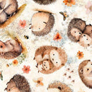 Baby Hedgehogs in the garden and woods tossed on cream background