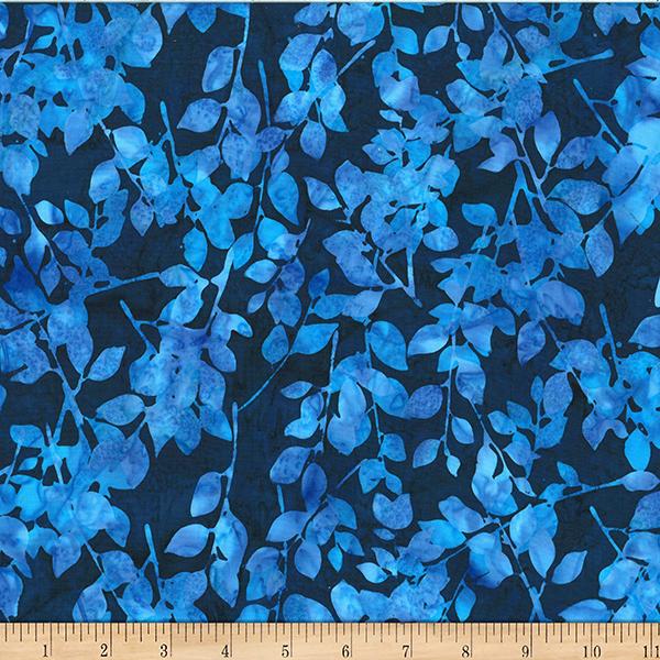 Batik Navy w Blue Leaves Scattered