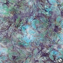 Batik Teal Lined Leaves on Gray