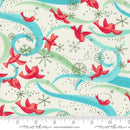 Birds w Ribbons, Red & Teal, Mint on Cream, Novelty Birds Winterly