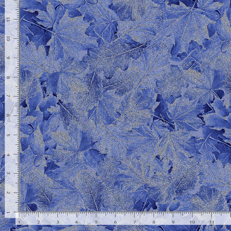 Blue Large Leaves Silver Metallic