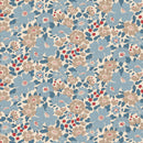 Blue & Tan Flowers w Berries on Cream