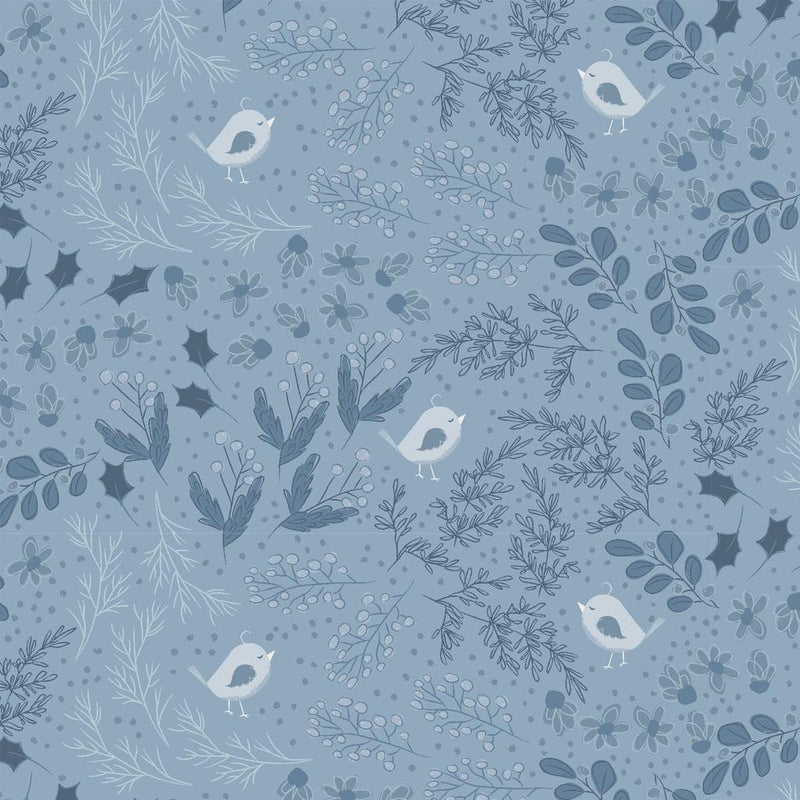 Blue w foliage & song birds Blue & Gray