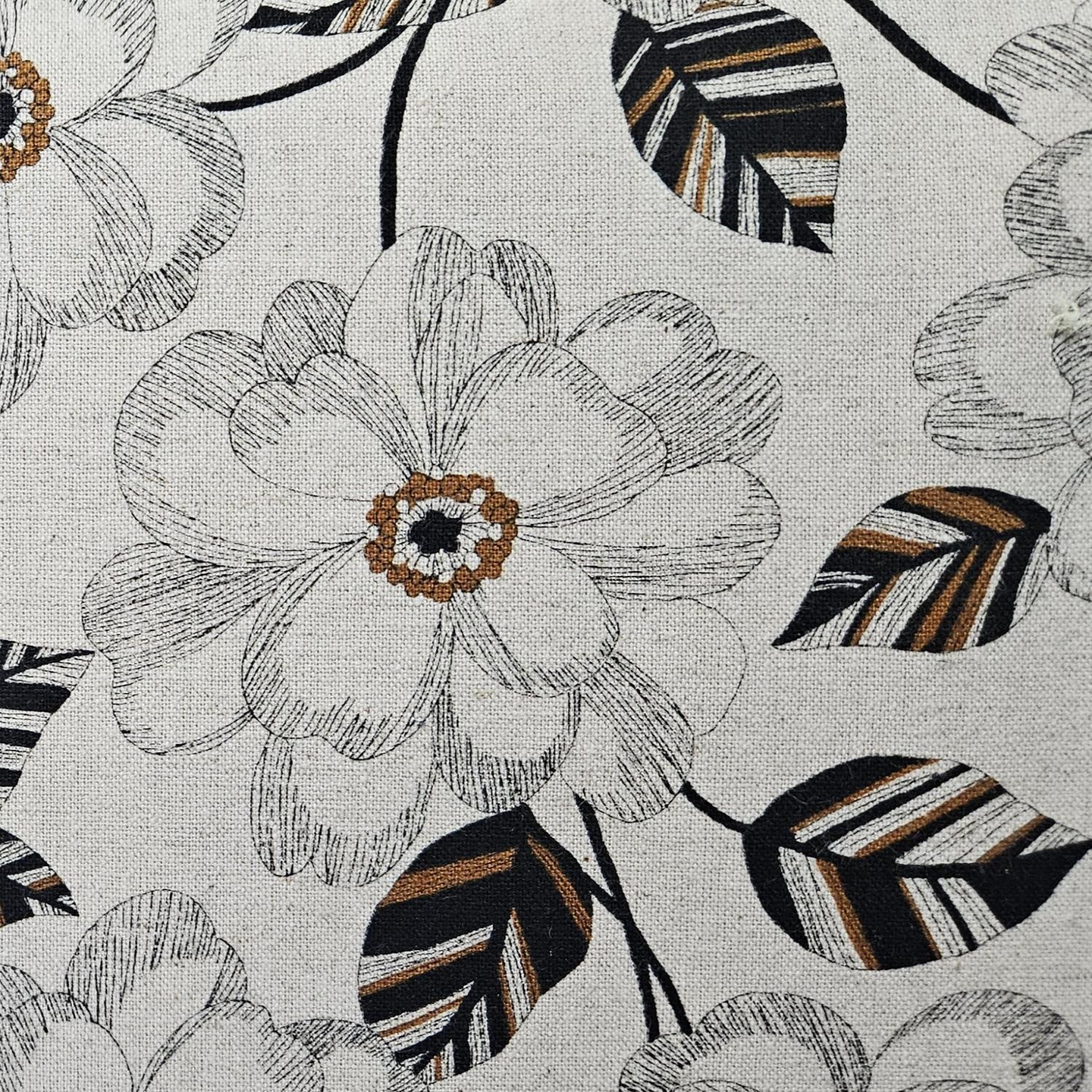 Canvas Tan w Black Brown Flowers & Leaves