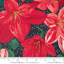 Christmas Lily on Black, Large Floral Green, Red, Coral, Pink & Black Winterly