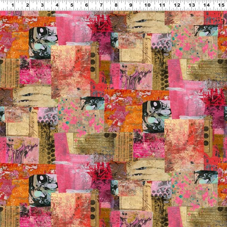 Collage Orange Pink Tan w Marble Digital Patchwork