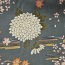 Dark Green w Large Florals Creams & Golds w Orange