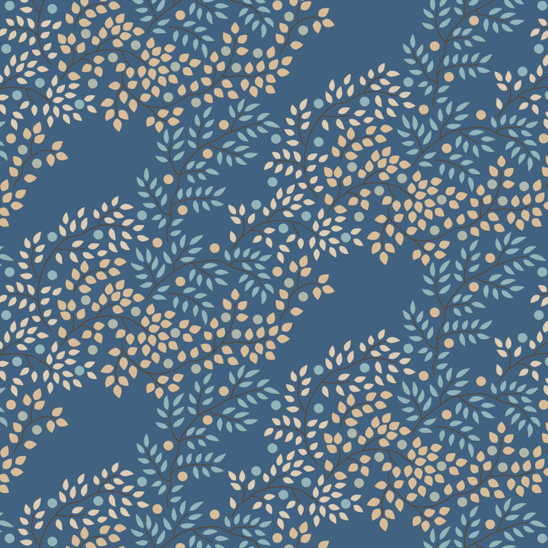 Mini Leaves on Twigs on Blue