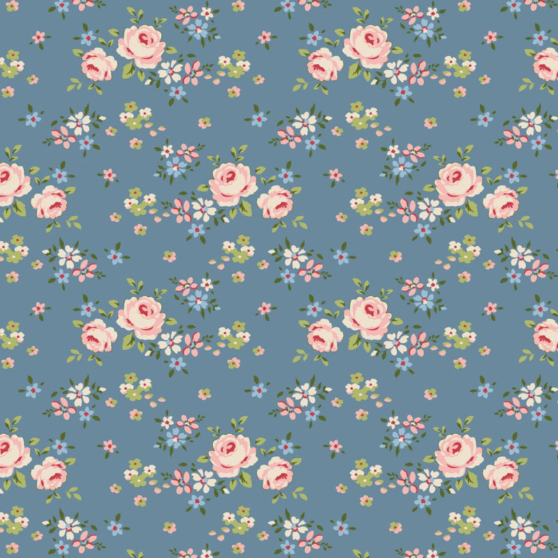 Small Pink Flowers on Blue