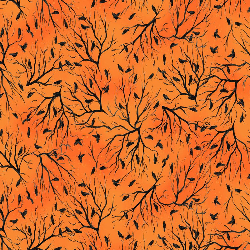 Black Birds in Trees on Orange