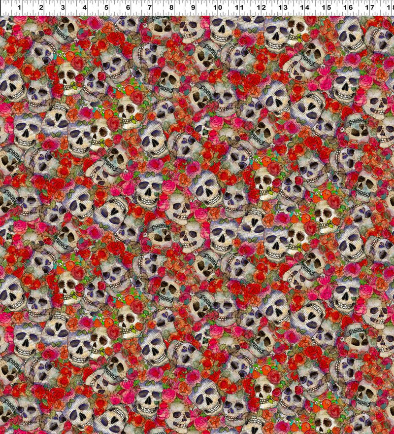 Skulls in Red & Orange Roses