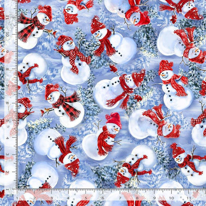 Tossed Happy Snowman on Blue