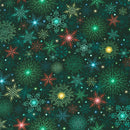 Multi Snowflakes on Dark Green Merriment