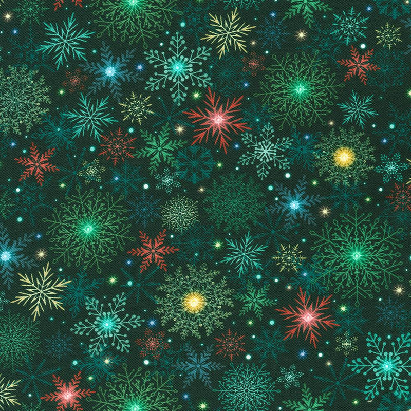 Multi Snowflakes on Dark Green Merriment