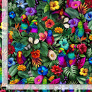 Multi Floral w Parrots Black