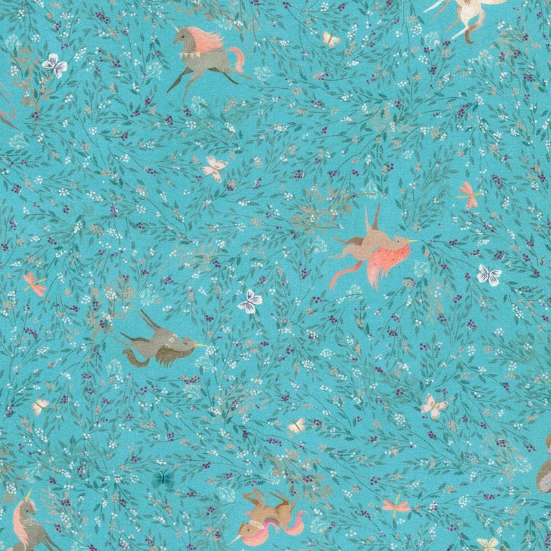 Turquoise w Mini Unicorns Mini Butterflies & Flowers