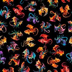 Tossed Dragons on Black Multi