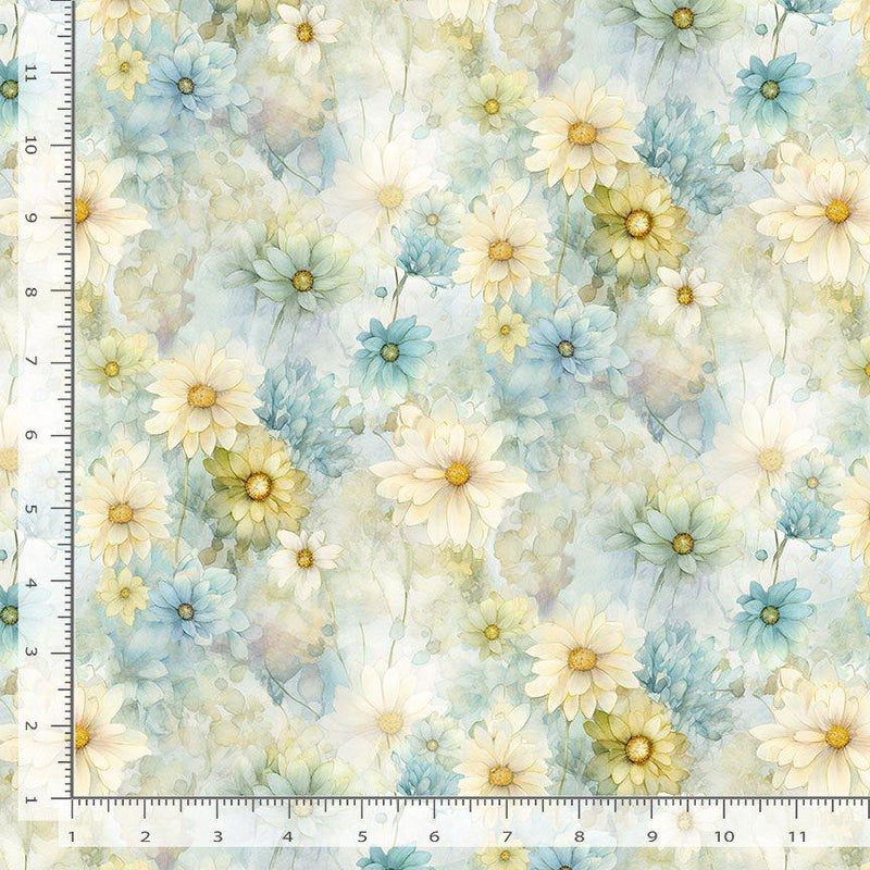 Blue & Cream Daisies on Cream