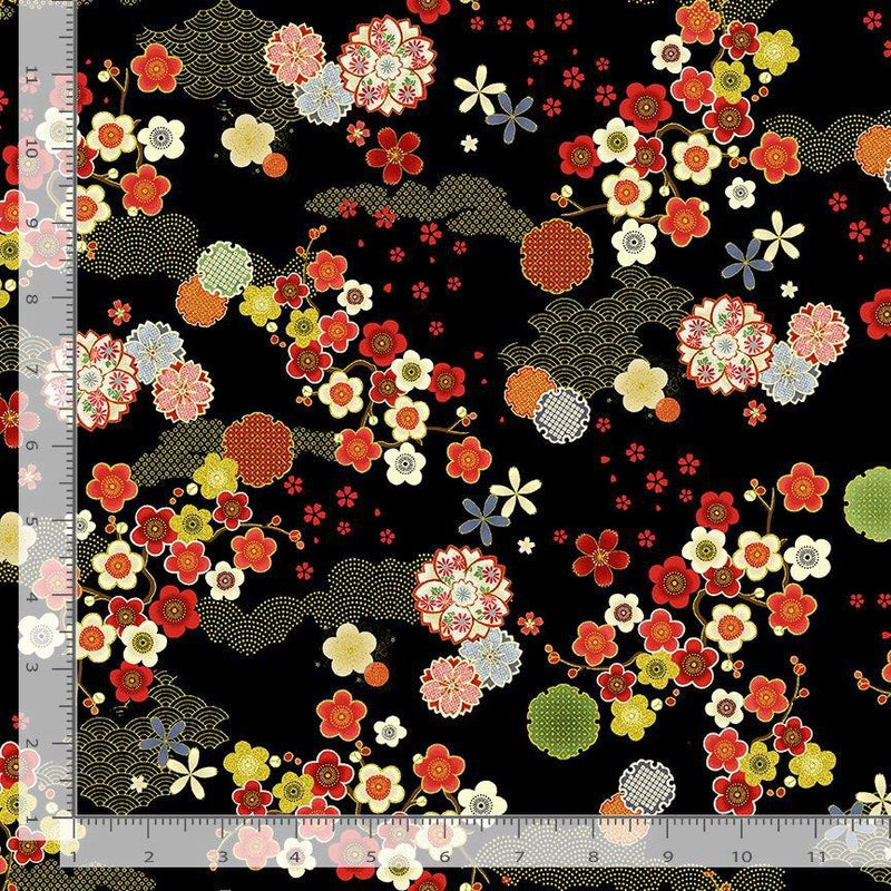 Black w Red Green Cream Floral