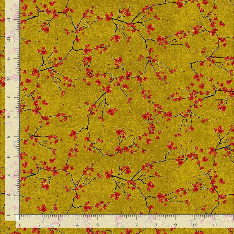 Gold w Red Blossoms Metallic