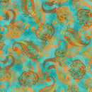Orange Gold Paisley on Teal Metallic