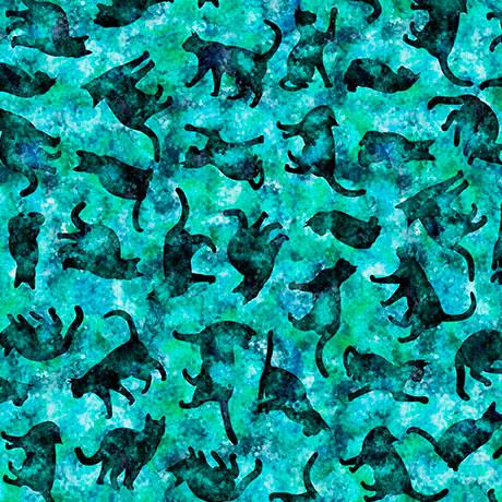 Black Cat Silhouettes on Teal