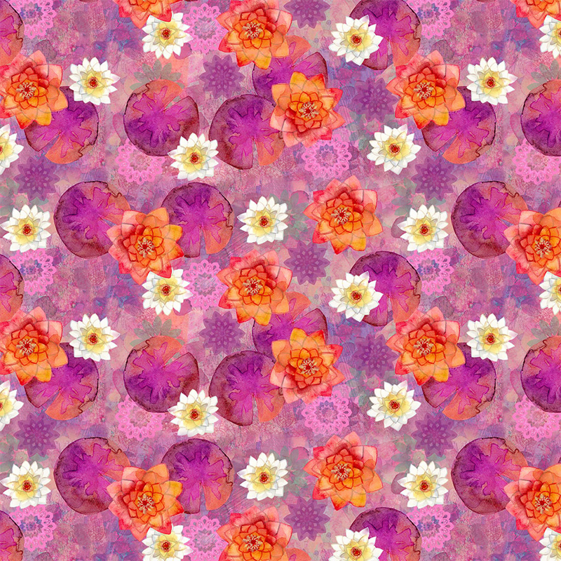 Floral Pink Orange White on Pink