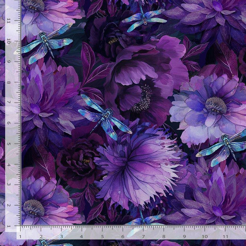 Purple Floral w Dragonflies