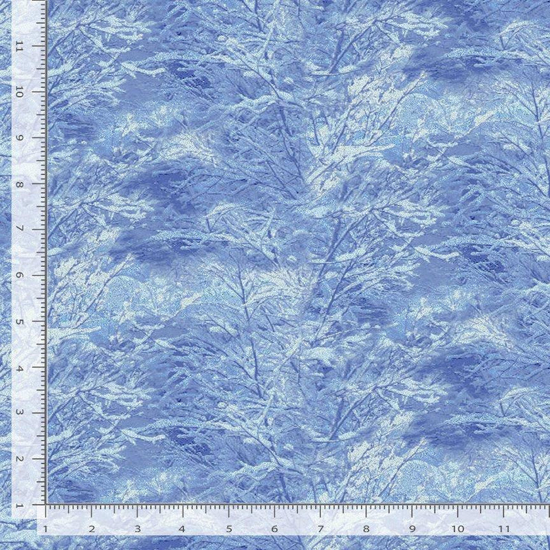 Large Blue Bare Trees Metallic Silver
