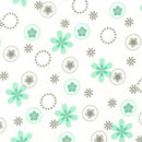 Flannel White w Green & Gray Flowers