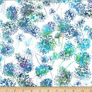Batik Dandelion Seeds Teals on Cream Hint of Green & Purple