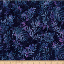 Batik Purple Blue Fern Leaves on Black