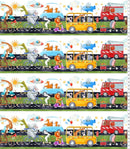 Border Print Circus Animals in Vehicles 10.25 Wide