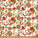 Red Green Gold on Cream Floral