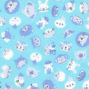 Flannel Aqua w Animal Heads in Perwinkle