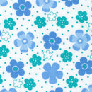 Flannel Blue & Green Flowers on White Cornflower