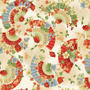 Floral Fans on Tan Metallic 12" Repeat