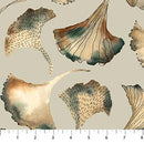 Ginko Leaves in Neutral Colors on Light Gray, Greens Browns & Tans