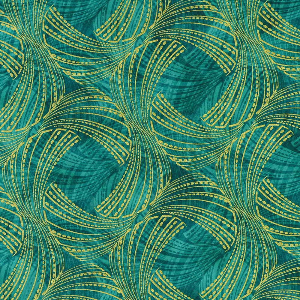Interlocking Fan Pattern Mirrored Pattern Gold Interlocking Fan on Teal Metallic
