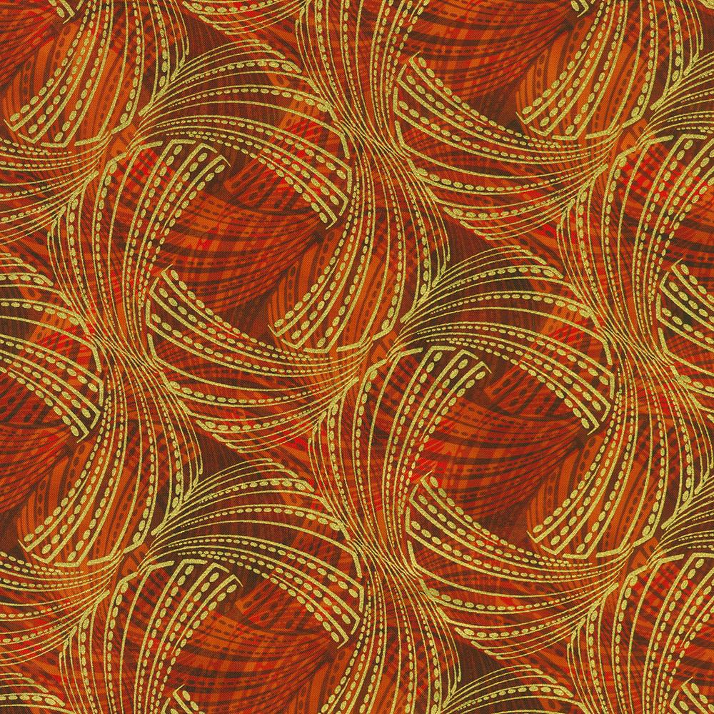 Interlocking Fan Pattern Mirrored Pattern Rust w Gold Interlocking Fans