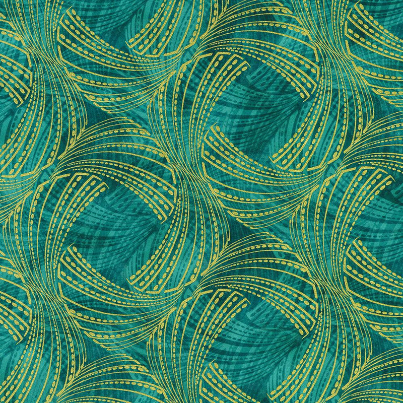 Gold Interlocking Fan on Teal Metallic