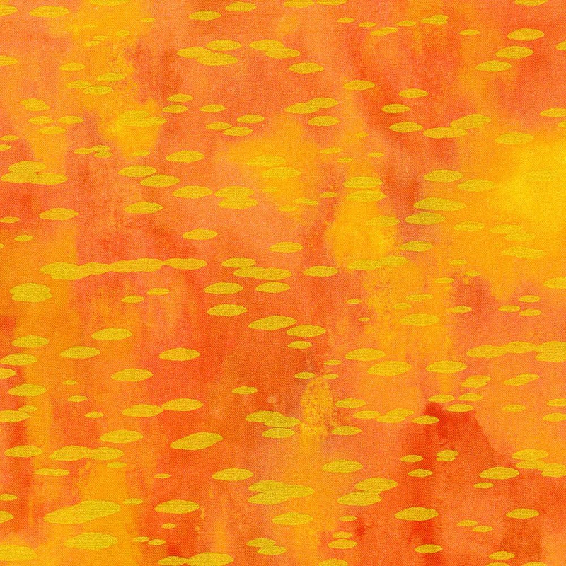 Gold Ovals or Raindrops on Orange Mottled Background